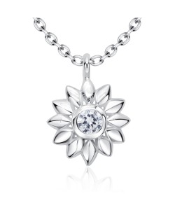 Beautiful Sunflower Shaped CZ Crystal Silver Necklace SPE-5251